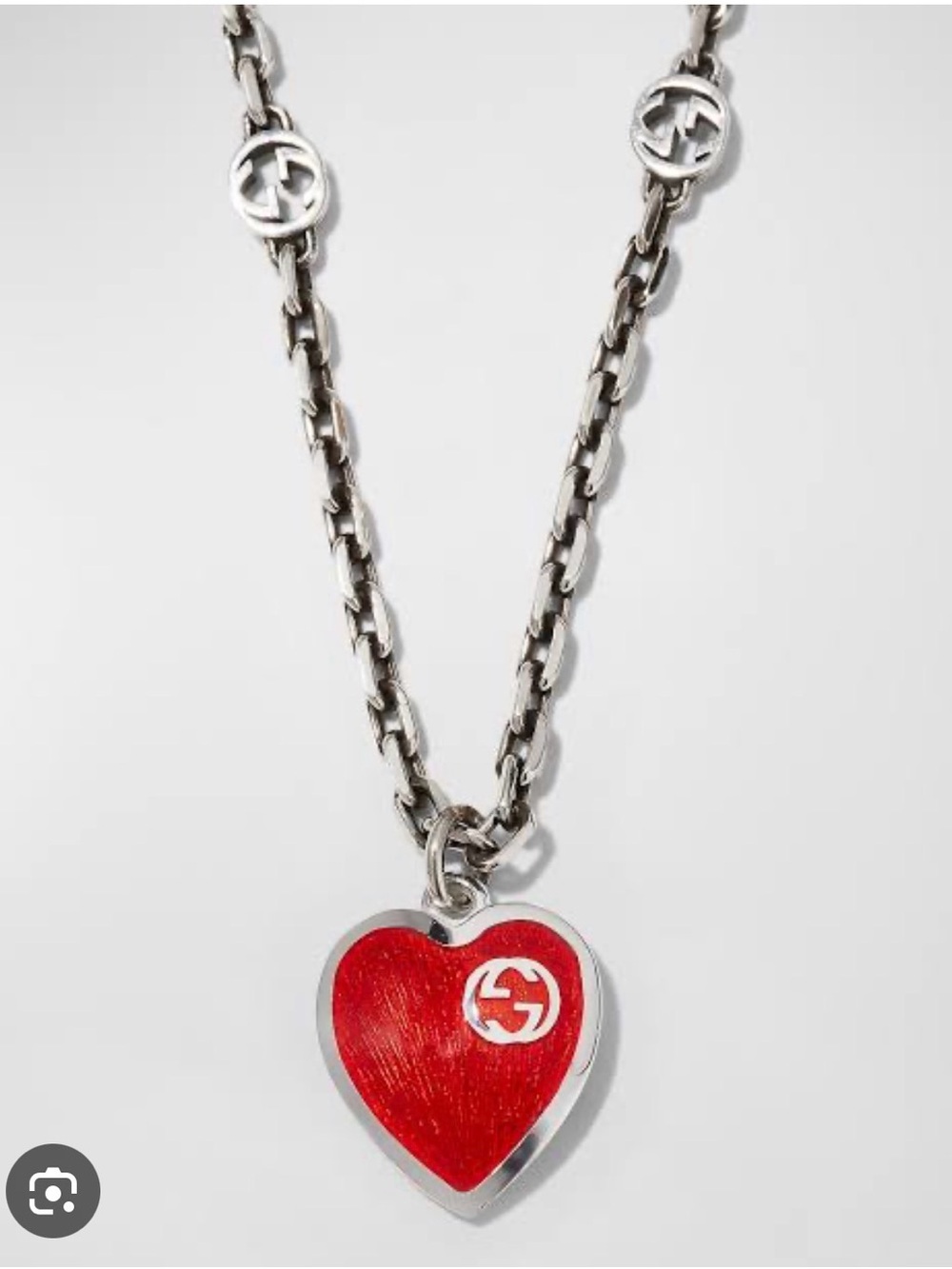 Gucci Red Heart Pendant Necklace with Silver Chain